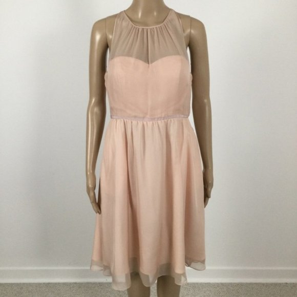 👛 2/$40 HITHERTO Strapless Fit/Flare Midi Pink Occasion Dress with Mesh Bodice - Picture 3 of 8